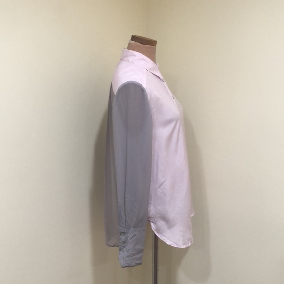 Free People Top Size Small Colorblock Gray Pastel Pink Silk Blouse - Picture 4 of 12